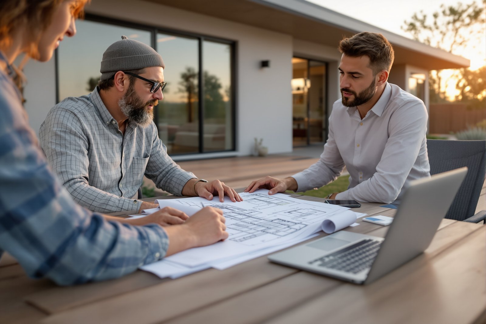 Homeowners reviewing ADU permit documents in Arizona
