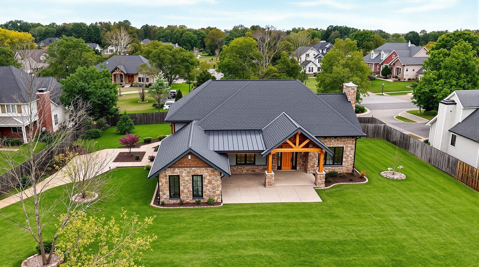 Aerial view of Arkansas property with backyard ADU