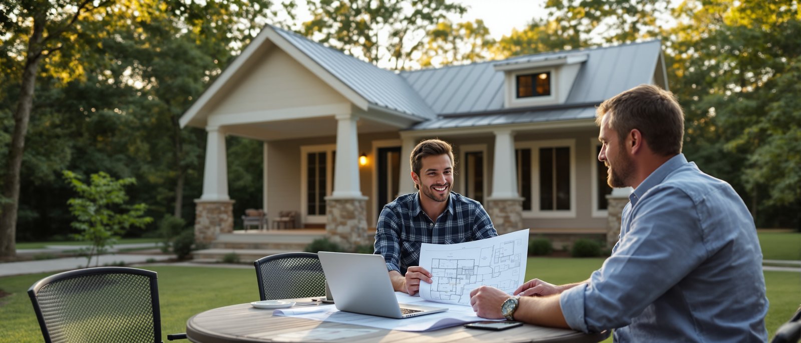 Homeowners reviewing ADU permit documents