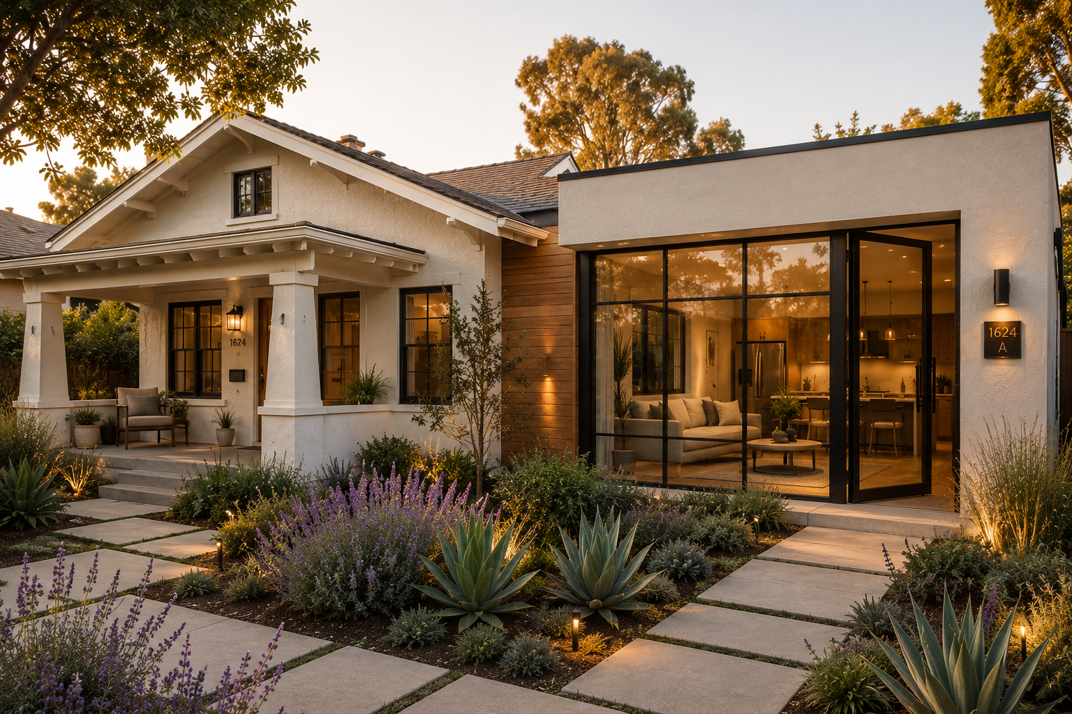 California Attached ADU modern addition on craftsman home