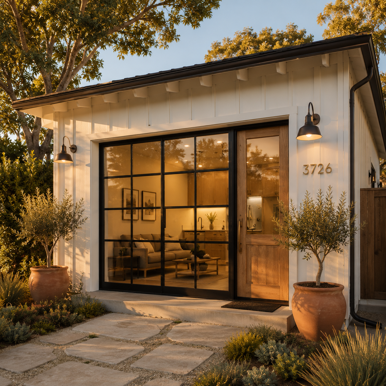 California Garage Conversion ADU with steel frame windows