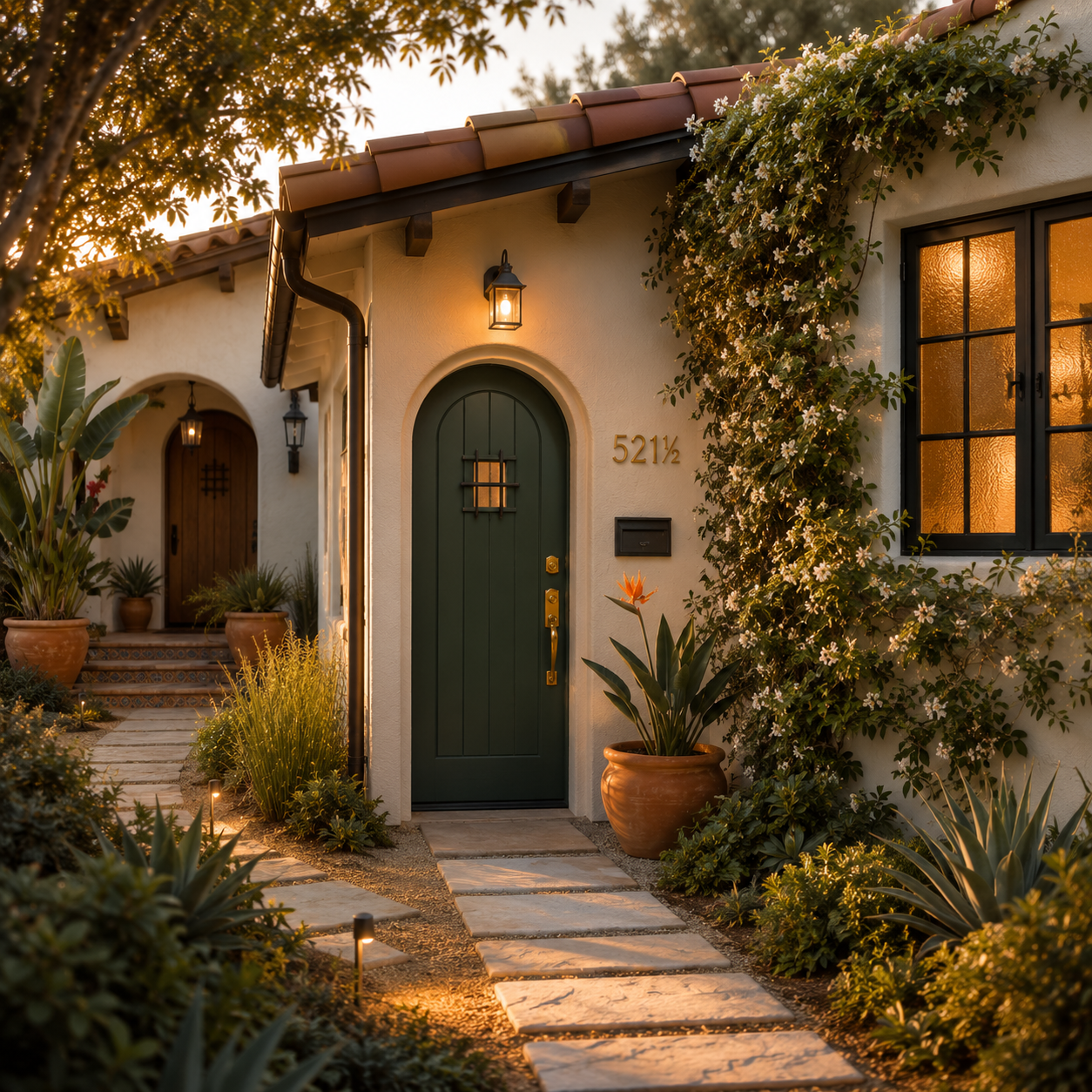 California Junior ADU JADU with arched green door