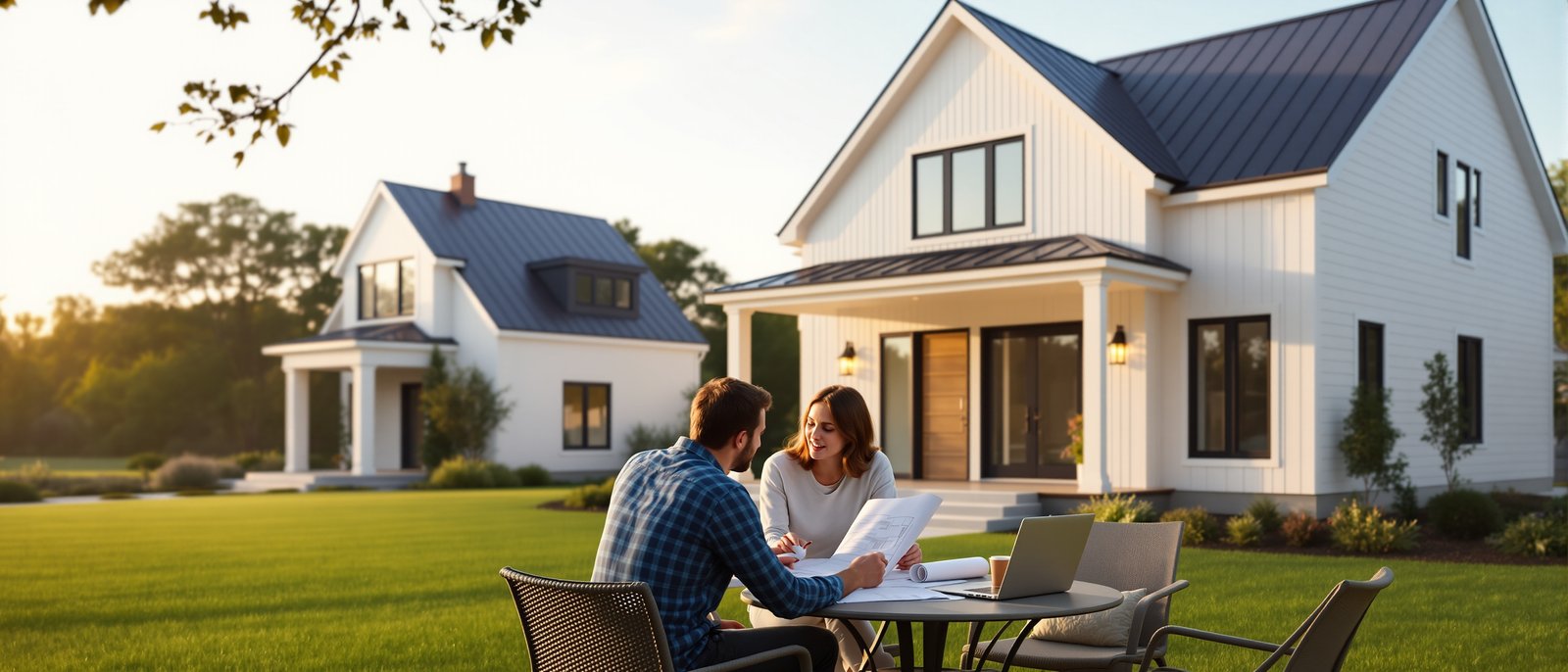 Homeowners reviewing ADU permit documents