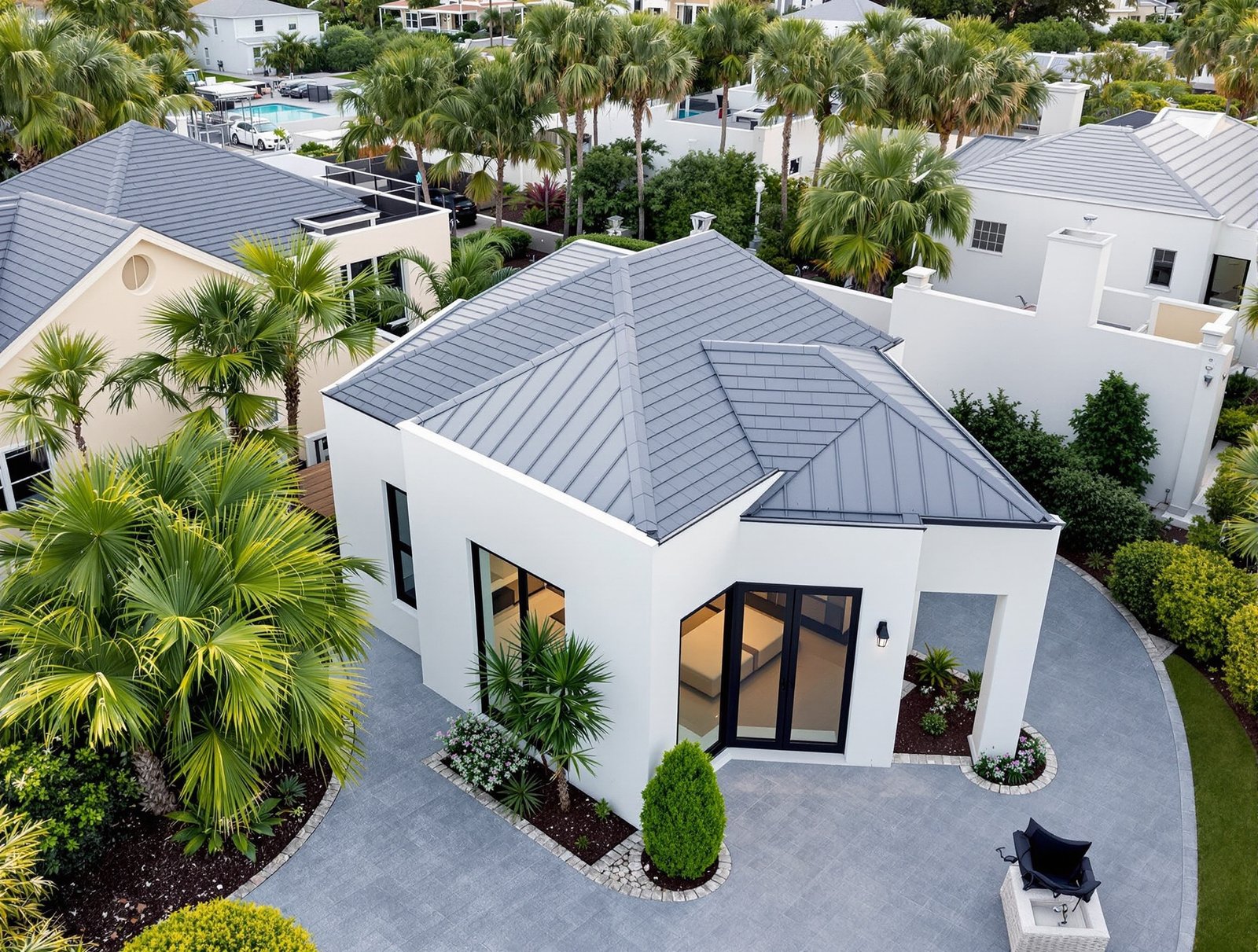 Aerial view of a Florida property with backyard ADU