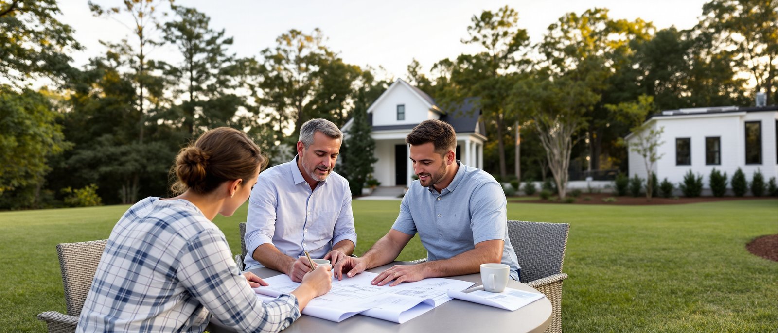 Homeowners reviewing ADU permit documents