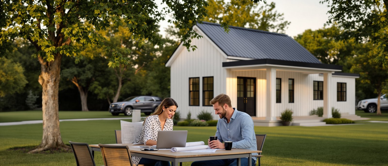 Homeowners reviewing ADU permit documents