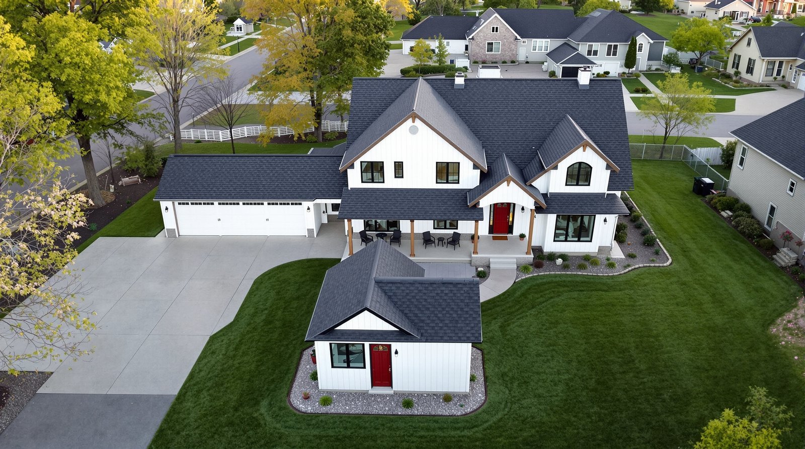 Aerial view of Iowa property with backyard ADU