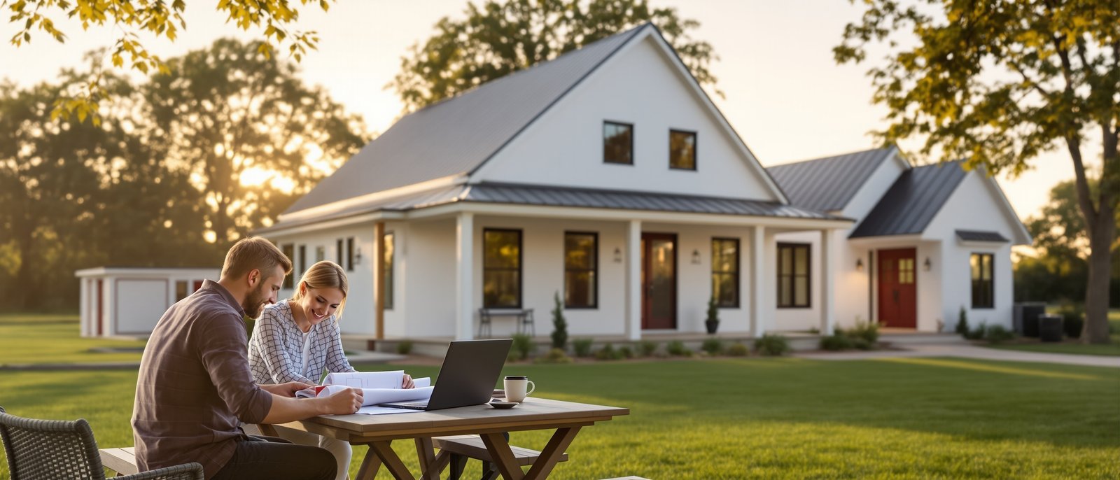 Homeowners reviewing ADU permit documents