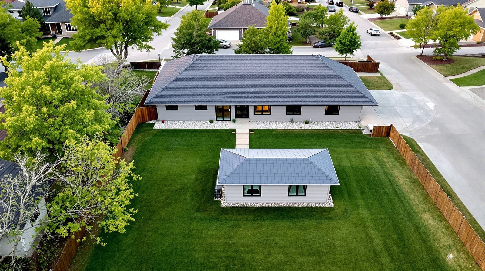Aerial view of Kansas property with backyard ADU