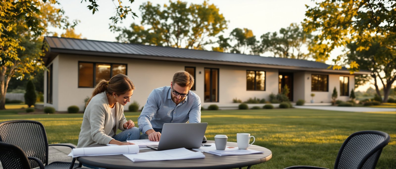 Homeowners reviewing ADU permit documents