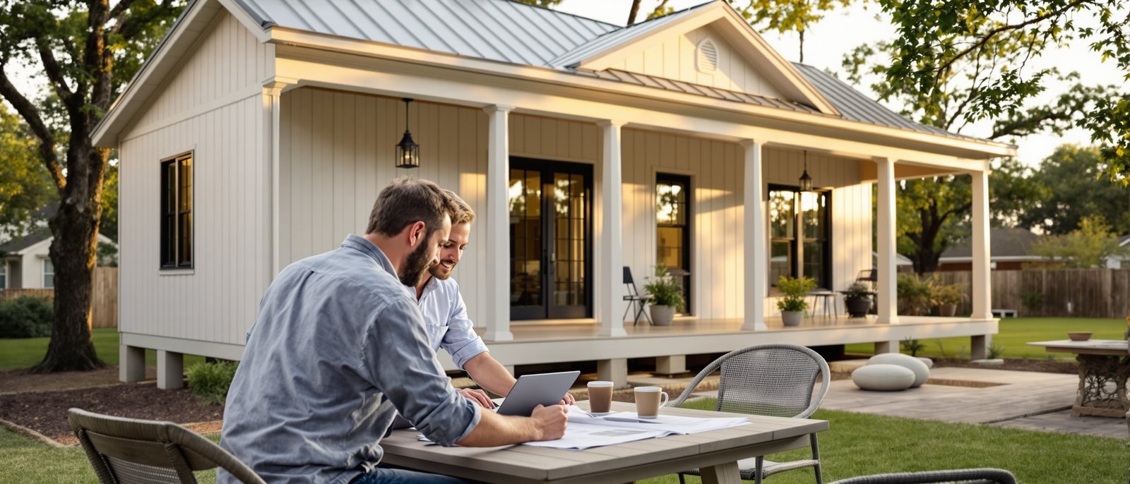Homeowners reviewing ADU permit documents