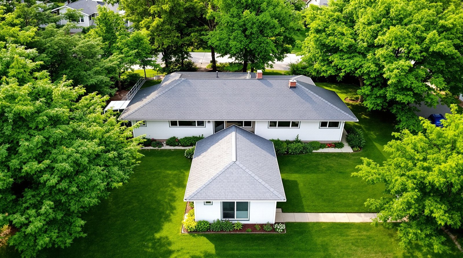 Aerial view of Michigan property with backyard ADU