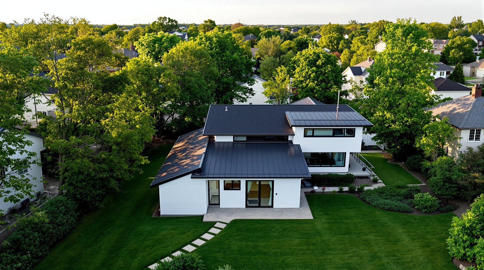 Aerial view of Minnesota property with backyard ADU
