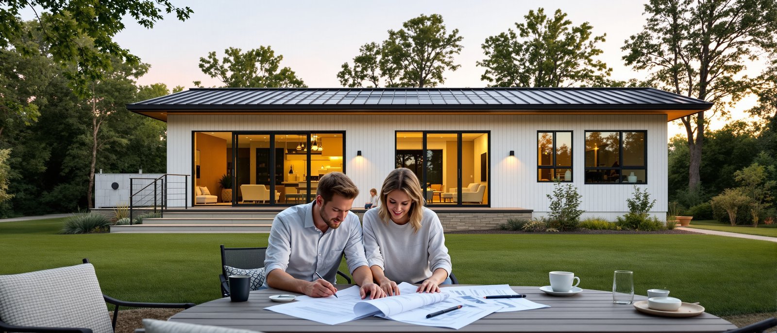 Homeowners reviewing ADU permit documents