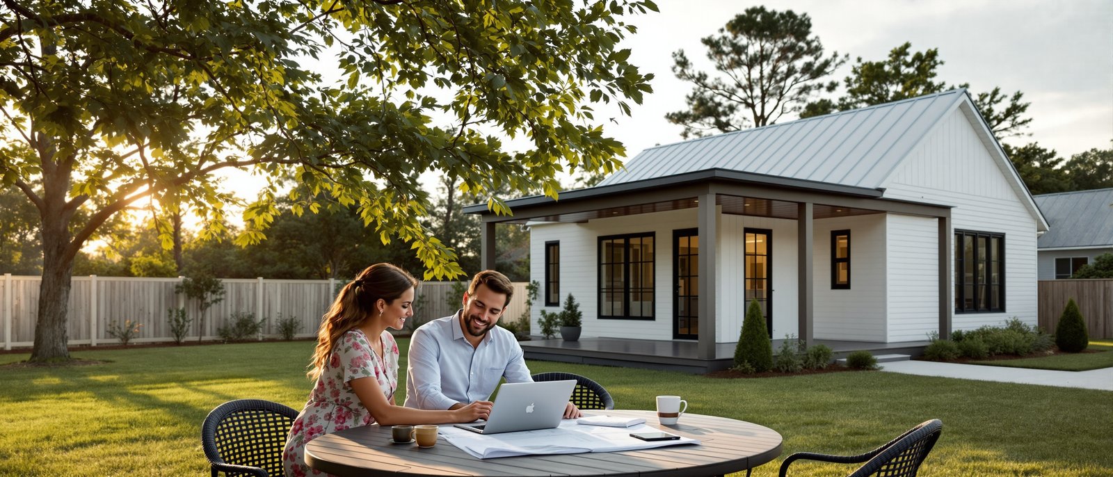 Homeowners reviewing ADU permit documents