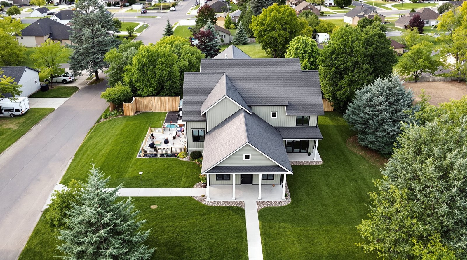 Aerial view of Nebraska property with backyard ADU