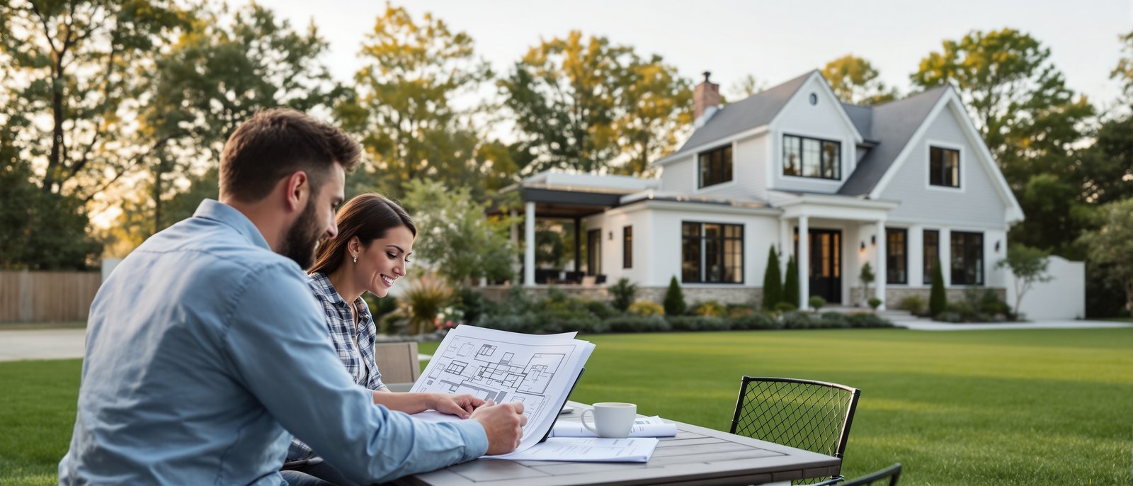 Homeowners reviewing ADU permit documents