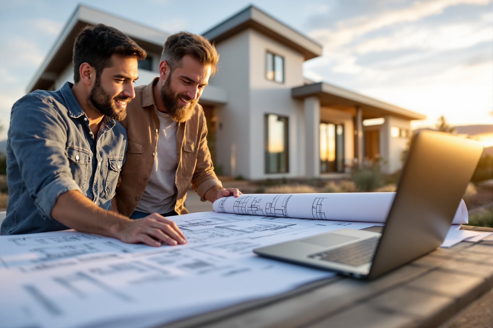Homeowners reviewing ADU permit documents in New Mexico