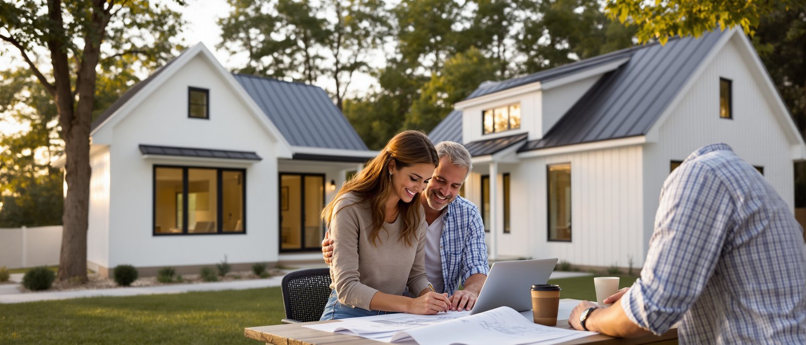Homeowners reviewing ADU permit documents