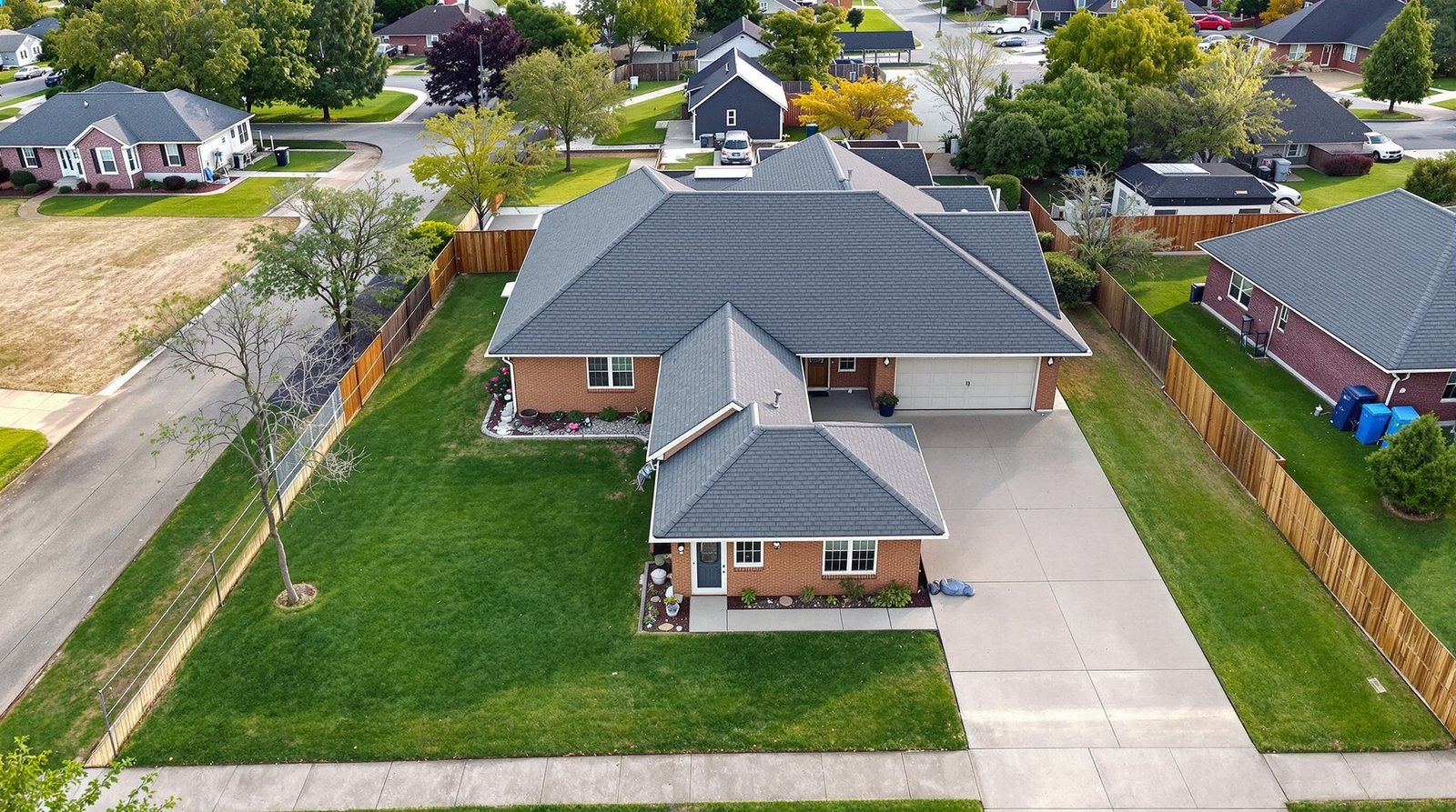 Aerial view of Oklahoma property with backyard ADU
