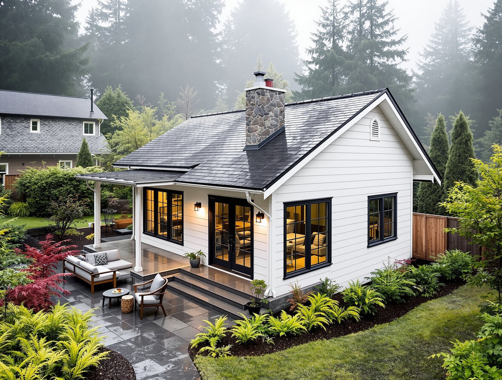 Aerial view of an Oregon property with backyard ADU