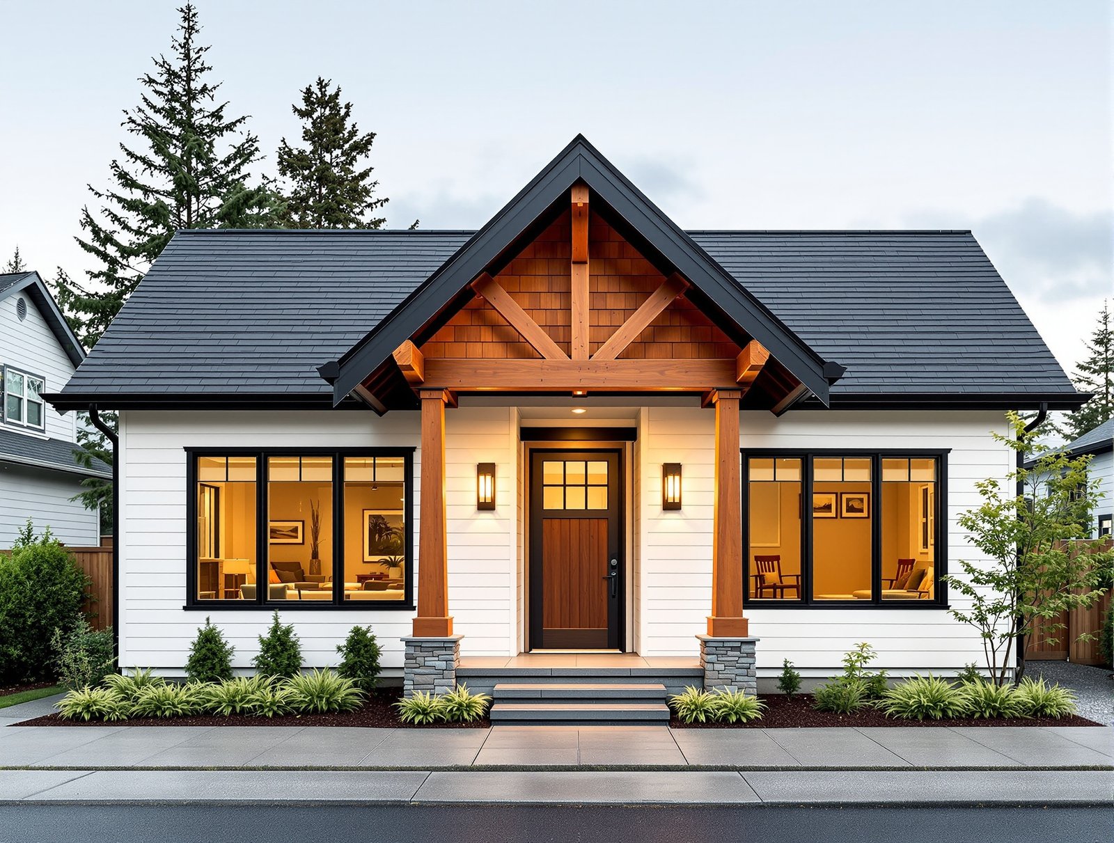 Oregon ADU front elevation, Craftsman-modern hybrid style