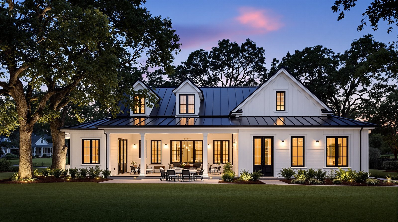 South Carolina ADU and main house evening backyard view