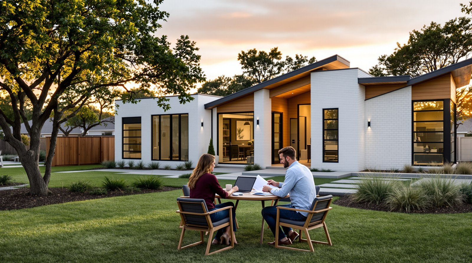 Homeowners reviewing ADU permit documents
