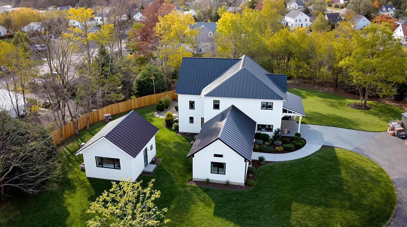 Aerial view of Vermont property with backyard ADU