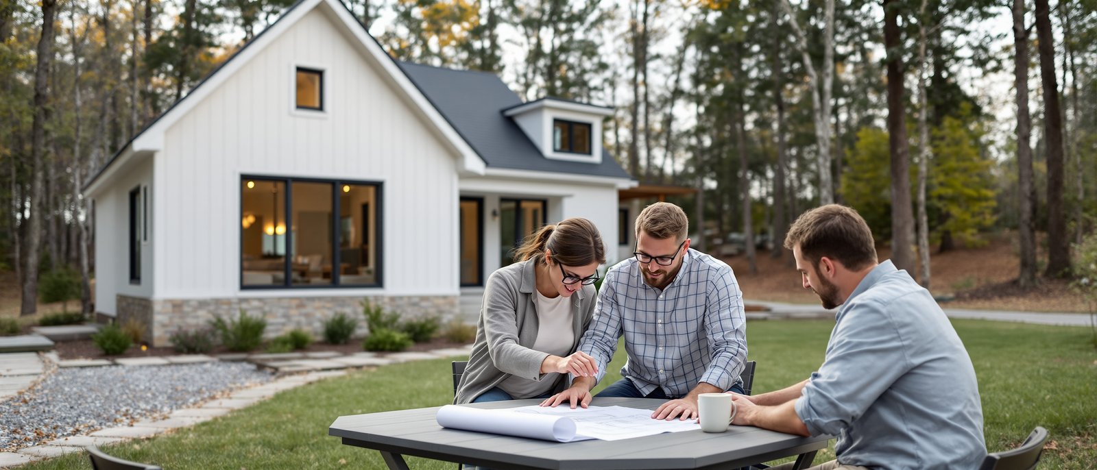 Homeowners reviewing West Virginia ADU permit documents
